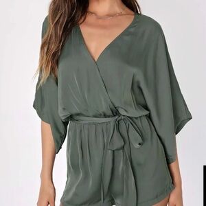 Lulu's Olive Green Wrap Jumpsuit Romper Medium